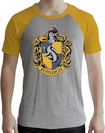 HARRY POTTER T-shirt Hufflepuff man SS grey & yellow premium XXL