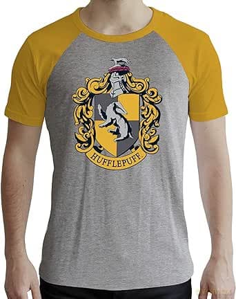 HARRY POTTER T-shirt Hufflepuff man SS grey & yellow premium XS
