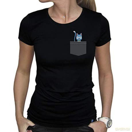 FAIRY TAIL - Tshirt Pocket Happy woman black - basic
