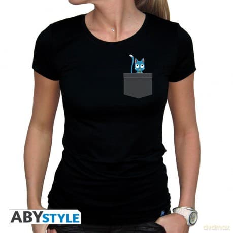 FAIRY TAIL - Tshirt Pocket Happy woman black - basic