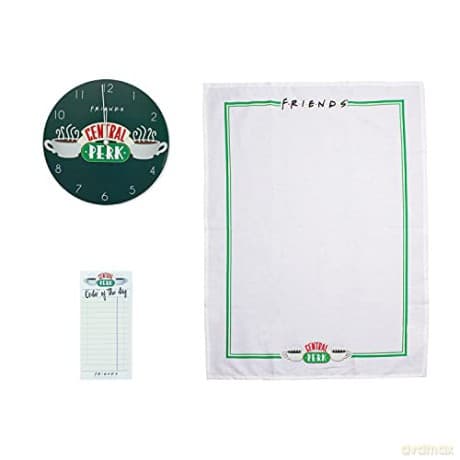 Friends Central Perk Kitchen Gift Set inl: wall clock, to-do list notebook, kitchen towel / zestaw prezentowy Przyjaciele Central Perk : zegar ścienny, notatnik, ścierka kuchenna