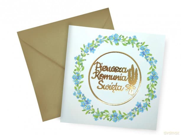 Karnet KW Komunia Niezapominajki Lakier 3D