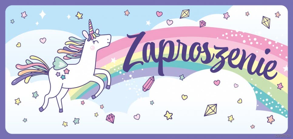Zaproszenie Unicorn 5 sztuk wraz z kopertami