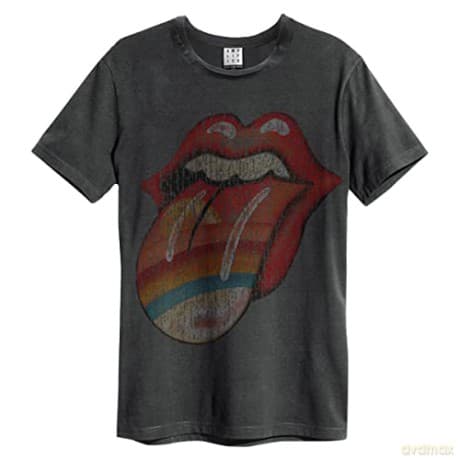 The Rolling Stones: Rolling Stones Rainbow Tongue Amplified Xx Large Vintage Charcoal T Shirt