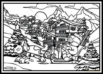 Un Ourson sur Son TRAINEAU - Tableau A COLORIER