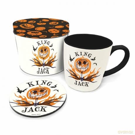 THE NIGHTMARE BEFORE CHRISTMAS (KING JACK) GIFT SET: MUG & COASTER IN KEEPSAKE TIN / zestaw prezentowy Miasteczko Halloween (King Jack): filiżanka plus podkładka w ozdobnej puszce