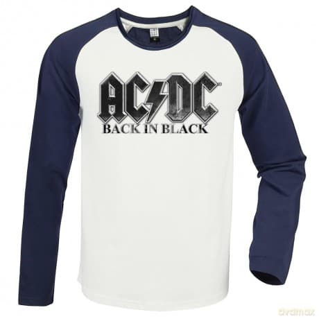 AC/DC: Back In Black Vintage White / Navy Mediem Baseball Jersey