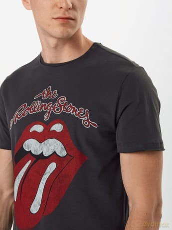 The Rolling Stones: Vintage Tongue Amplified Vintage Charcoal Xx Large T Shirt