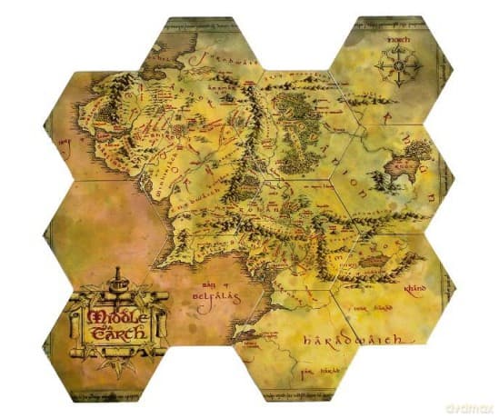 Władca Pierścieni podkładki Mapa Śródziemia (12 szt) / Lord of the Rings: Middle Earth Hex Map Coasters (12 pcs)