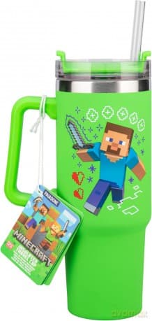 Minecraft kubek podróżny ze słomką (900 ml) - zielony / Minecraft insulated cup and straw (900 ml) - green