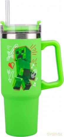 Minecraft kubek podróżny ze słomką (900 ml) - zielony / Minecraft insulated cup and straw (900 ml) - green