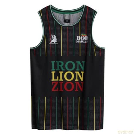 Bob Marley: Bob Marley Iron Lion Zion Black Basketball Jersey Large