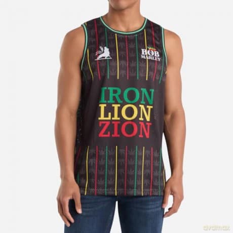 Bob Marley: Bob Marley Iron Lion Zion Black Basketball Jersey Large