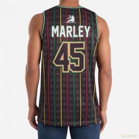Bob Marley: Bob Marley Iron Lion Zion Black Basketball Jersey Small