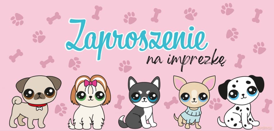 Zaproszenie Pieski komplet 5 sztuk