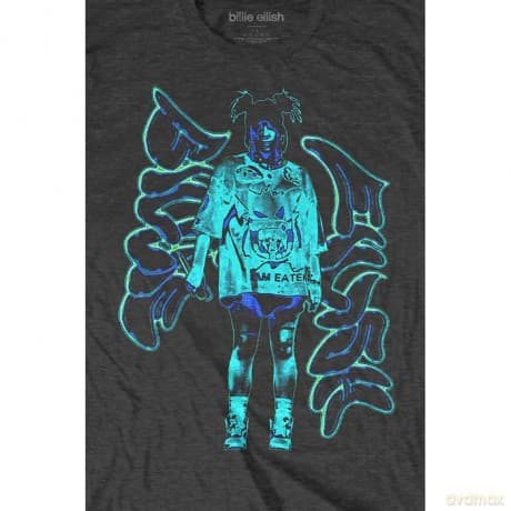 Billie Eilish: Unisex T-Shirt: Neon Graffiti Logo (Charcoal Grey) (Medium)