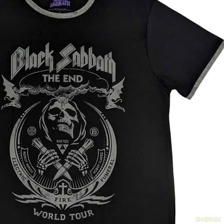 Black Sabbath: Unisex Ringer T-Shirt: The End Mushroom Cloud (Black) (Large)