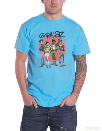 Gorillaz: Unisex T-Shirt: Group Circle Rise (Sapphire Blue) (Medium)