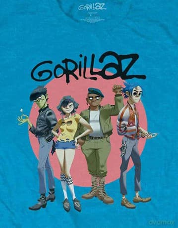 Gorillaz: Unisex T-Shirt: Group Circle Rise (Sapphire Blue) (Medium)
