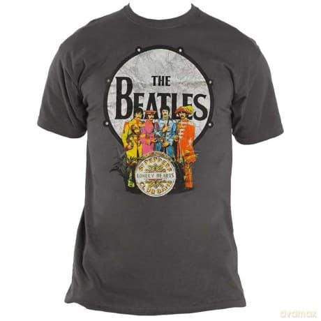 The Beatles: Unisex T-Shirt: Sgt Pepper & Drum (Charcoal Grey) (Medium)