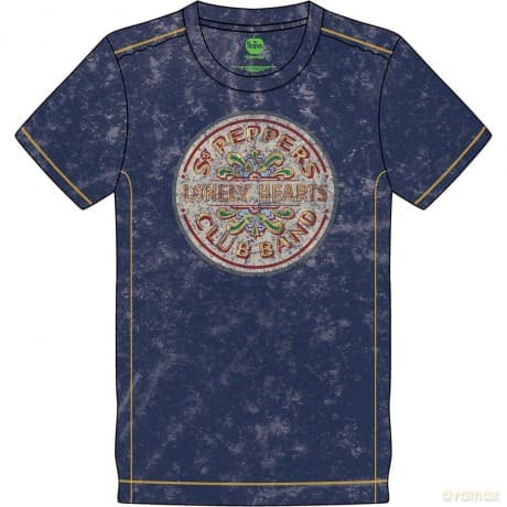 The Beatles: Unisex T-Shirt: Sgt Pepper Drum Snow Wash (Navy Blue) (Wash Collection) (Medium)