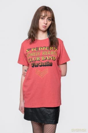 The Beatles: Unisex T-Shirt: Sgt Pepper Stacked Crystals (Red) (Embellished) (Small)