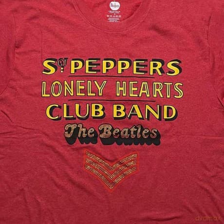 The Beatles: Unisex T-Shirt: Sgt Pepper Stacked Crystals (Red) (Embellished) (Small)