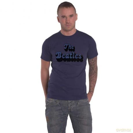 The Beatles: Unisex T-Shirt: Text Logo Shadow (Denim Blue) (Small)