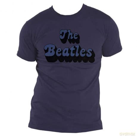 The Beatles: Unisex T-Shirt: Text Logo Shadow (Denim Blue) (Small)