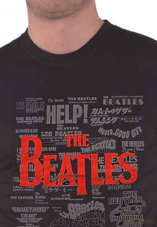 The Beatles: Unisex T-Shirt: Titles & Logos (Black) (Puff Print) (X-Large)