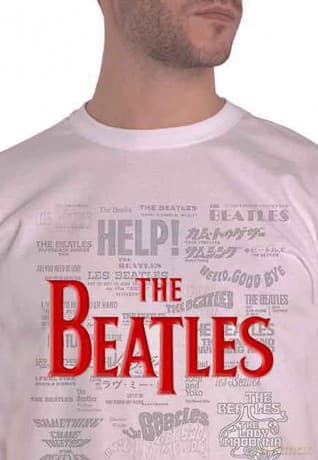 The Beatles: Unisex T-Shirt: Titles & Logos (White) (Puff Print) (Medium)