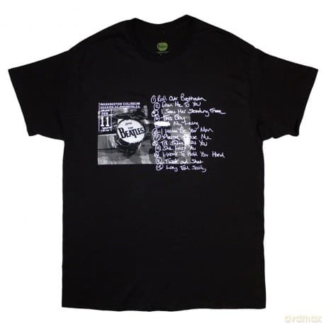 The Beatles: Unisex T-Shirt: Washington '64 Drum Photo & Setlist (Black) (Medium)