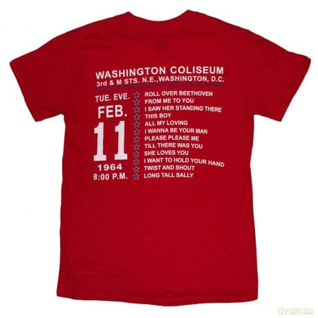 The Beatles: Unisex T-Shirt: Washington '64 Stars Setlist (Red) (Back Print) (Small)