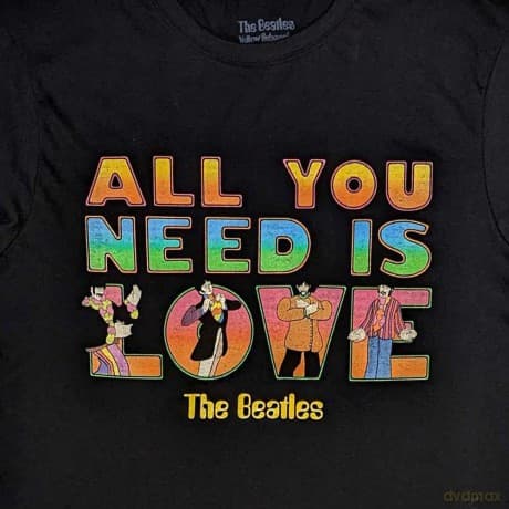 The Beatles: Unisex T-Shirt: Yellow Submarine All You Need Is Love Stacked (Black) (X-Large)