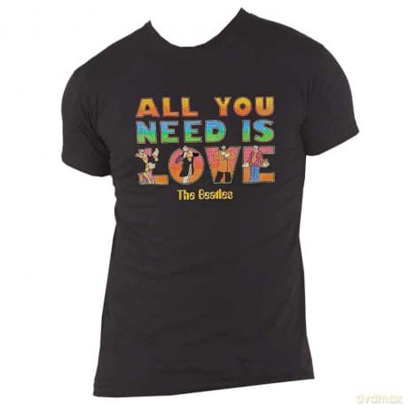The Beatles: Unisex T-Shirt: Yellow Submarine All You Need Is Love Stacked (Black) (X-Large)