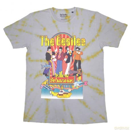 The Beatles: Unisex T-Shirt: Yellow Submarine Band & Fish (Grey) (Wash Collection) (Small)