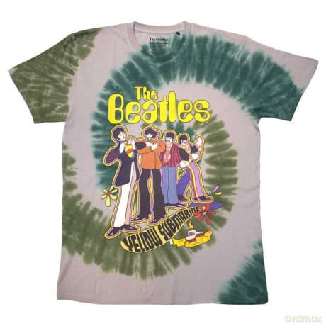 The Beatles: Unisex T-Shirt: Yellow Submarine Band In Line (White) (Wash Collection) (Small)