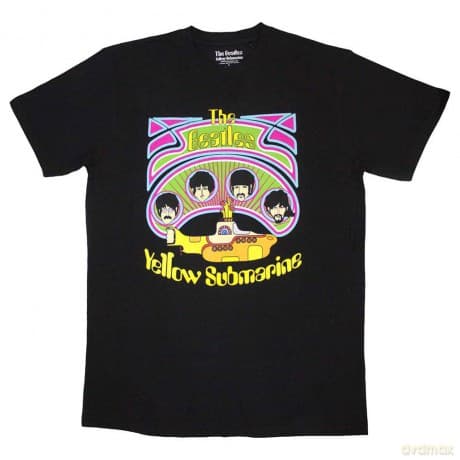 The Beatles: Unisex T-Shirt: Yellow Submarine Heads in Circles v2 (Black) (Large)