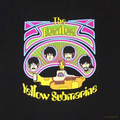 The Beatles: Unisex T-Shirt: Yellow Submarine Heads in Circles v2 (Black) (Large)