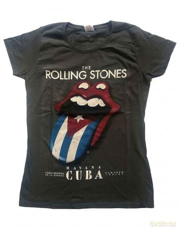 -: The Rolling Stones Ladies T-Shirt: Havana Cuba (Charcoal Grey) (XX-Large)