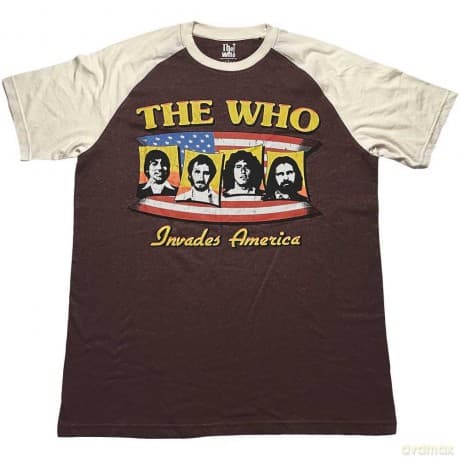 Who - The: The Who Unisex Raglan T-Shirt: Invades America (Brown & Natural) (Small)