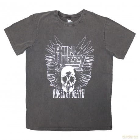 Thin Lizzy: Unisex Stone Wash T-Shirt: Angel Of Death (Charcoal Grey) (Small)