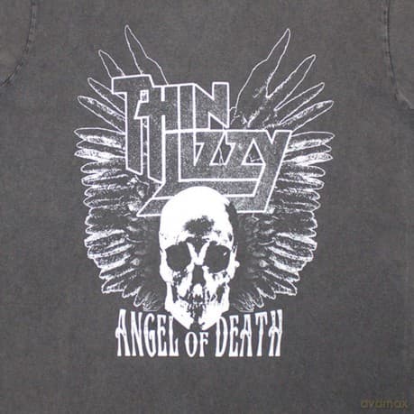 Thin Lizzy: Unisex Stone Wash T-Shirt: Angel Of Death (Charcoal Grey) (Small)
