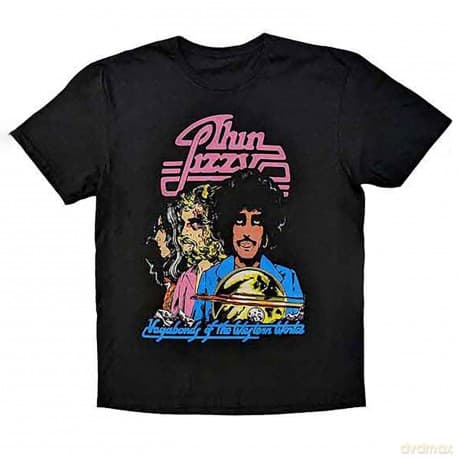 Thin Lizzy: Unisex T-Shirt: Vagabonds of the Western World Tracklist (Black) (Back Print) (Small)