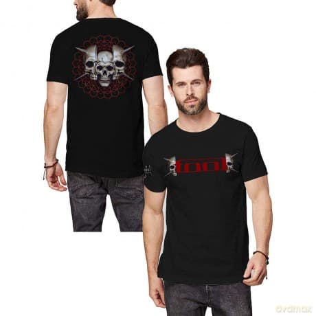 Tool: Unisex T-Shirt: Skull Spikes (Black) (Back & Sleeve Print) (Small)