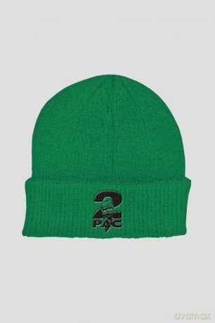 Tupac: Unisex Beanie Hat: Fist Logo (Green) (Roll Up)