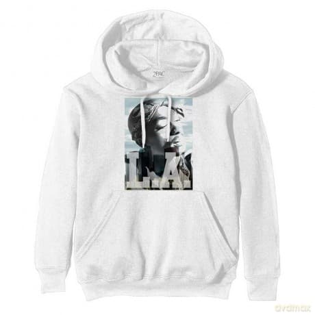 Tupac: Unisex Pullover Hoodie: LA Skyline (White) (Large)