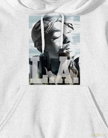 Tupac: Unisex Pullover Hoodie: LA Skyline (White) (X-Large)