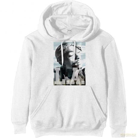 Tupac: Unisex Pullover Hoodie: LA Skyline (White) (X-Small)