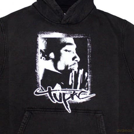 Tupac: Unisex Stone Wash Pullover Hoodie: Spray Photo (Charcoal Grey) (Large)